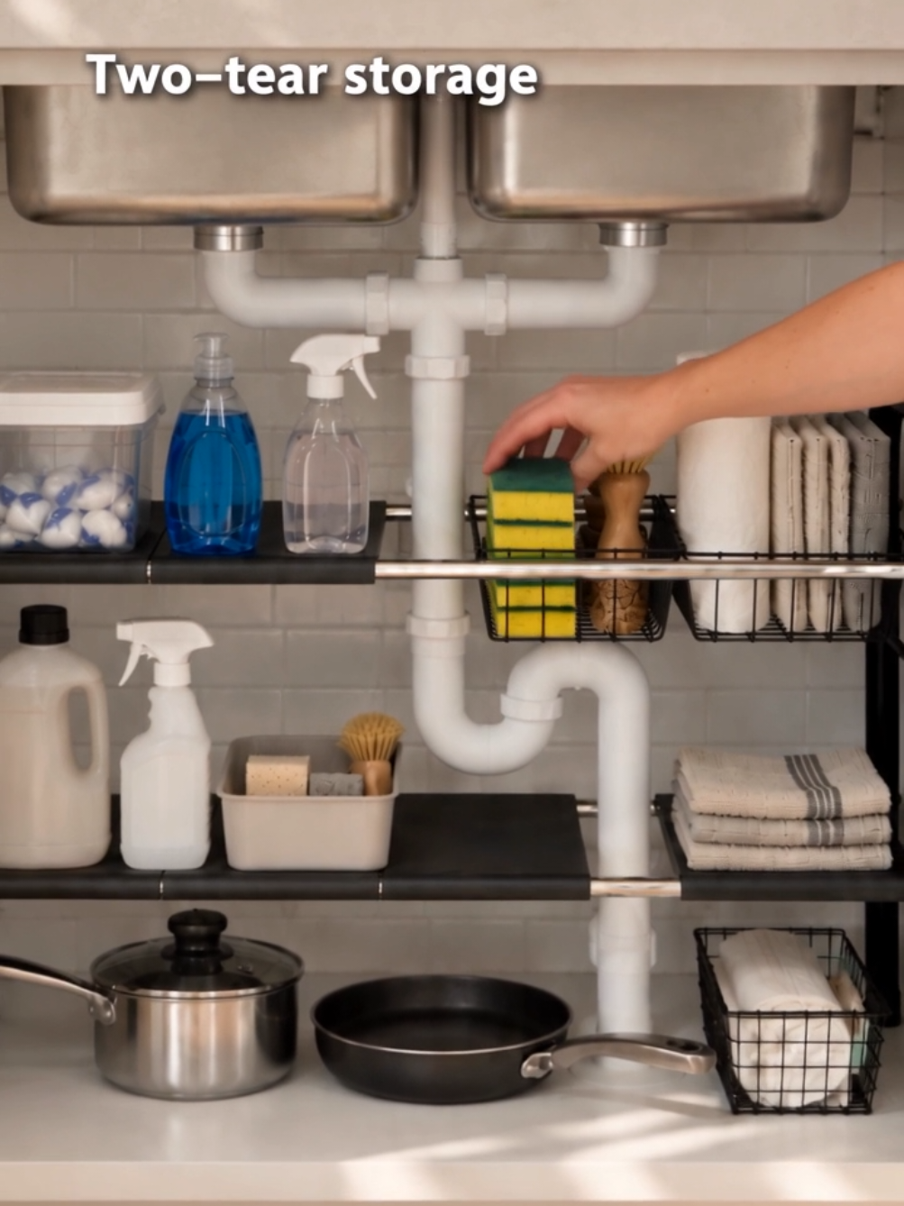 2-Tiers Expendable Kitchen Sink Organizer #organization #cabinet #undersink #homefind #kitchen 