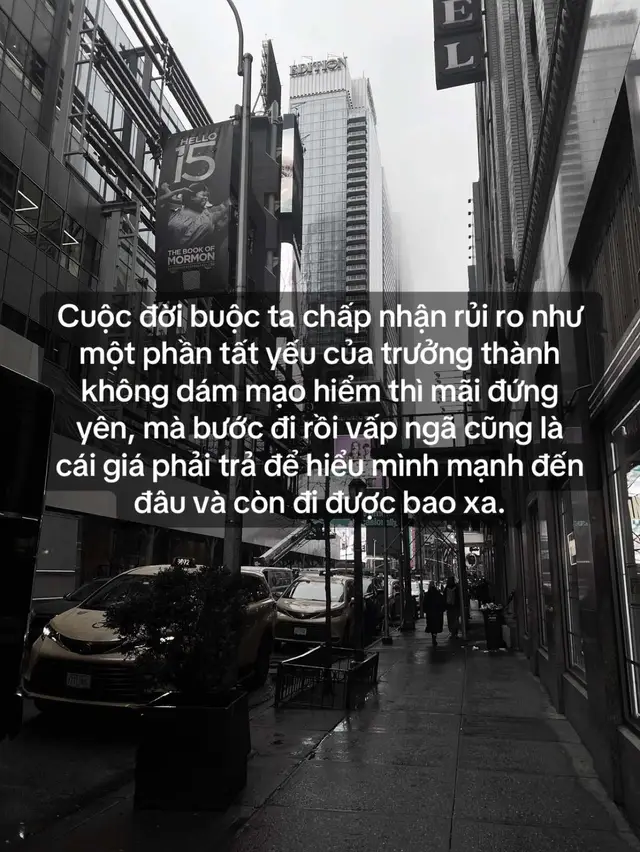 Cuộc đời buộc ta chấp nhận rủi ro như một phần tất yếu của trưởng thành không dám mạo hiểm thì mãi đứng yên, mà bước đi rồi vấp ngã cũng là cái giá phải trả để hiểu mình mạnh đến đâu và còn đi được bao xa.