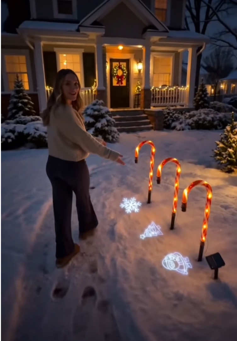 3/6PCS 3pcs/set Solar Christmas Candy Cane Pathway Lights - Each with Projector, 6 Interchangeable Pattern Slides, 8 Lighting Modes, Auto On/Off, Classic Red-White Design for Outdoor Yard, Walkway, Holiday Gifts #christmas #christmasdecor #candycane #tiktokshopcreatorpicks #fyp 