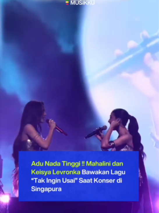 Mahalini menghadirkan kejutan manis dalam konser solo perdananya di Singapura, Mahalini – Live in Concert, yang digelar di The Star Theatre, Sabtu (10/10/2026). Kali ini, Mahalini mengundang sahabatnya, Keisya Levronka, sebagai penampil spesial. Keduanya pun tampil bersama membawakan “Melawan Restu” dan “Tak Ingin Usai”. Kolaborasi dua penyanyi yang dikenal dengan lagu-lagu penuh emosi ini sukses mencuri perhatian dan menjadi salah satu momen spesial dalam konser tersebut.  Bukan sekadar duet di atas panggung, kebersamaan Mahalini dan Keisya juga menghadirkan suasana hangat yang membuat penampilan mereka terasa semakin istimewa. Kalau dua sahabat ini duet lagi, lagu apa yang paling ingin kalian dengar selanjutnya?  #mahalini#keisyalevronka#singapuran #fyp