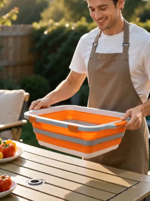 XL Collapsible BBQ Prep Tub with Lid - 8gal BPA-Free Kitchen Utensils Set, Silicone Cutting Board & Foldable Specialty Kitchen Utensils, Food Containers Storage for Camping, Backyard BBQ #TikTokShopFallDealsForYou #BBQPrepTub #KitchenUtensils #FoodContainer #FoodStorage