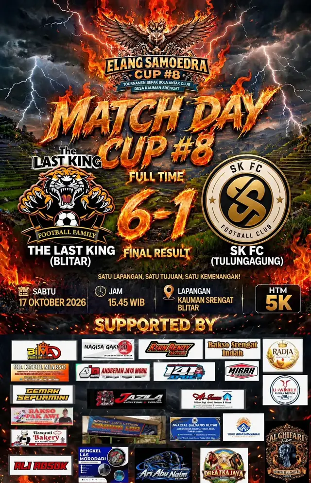 the last king berhasil menang mutlak atas sk fc dengan skor 6-1#elangsamoedracup8 #tarkamblitar #balbalanblitar #tarkam 