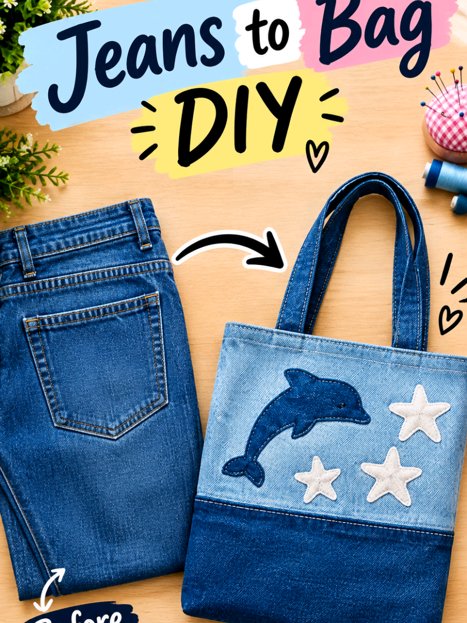 Best trick and tips for upcycle old jeans into Tote bag easily #DIY #totebags #stitching #diyhack #jeans 