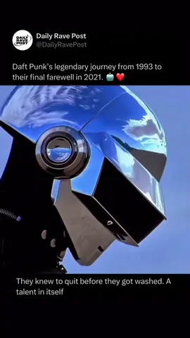 Daft Punk’s legendary journey ended in 2021 with one of electronic music’s most emotional goodbyes. After 28 years together, Thomas Bangalter and Guy-Manuel de Homem-Christo announced their split through “Epilogue,” an eight-minute video that brought the story of the robots to an end. From underground Paris clubs to changing electronic music worldwide, Daft Punk left behind a catalog that influenced generations of producers. The helmets may be gone, but their impact on house, disco and pop music will be heard for decades. 🤖❤️ Credit: @nevermindfm #DaftPunk #ElectronicMusic #FrenchHouse #MusicHistory #DailyRavePost