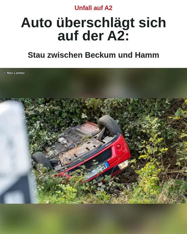 Auf der A2 bei Beckum sind drei Menschen leicht verletzt worden. Ihr Dacia überschlug sich und blieb auf dem Dach liegen. Die erste Meldung ließ Schlimmeres vermuten.