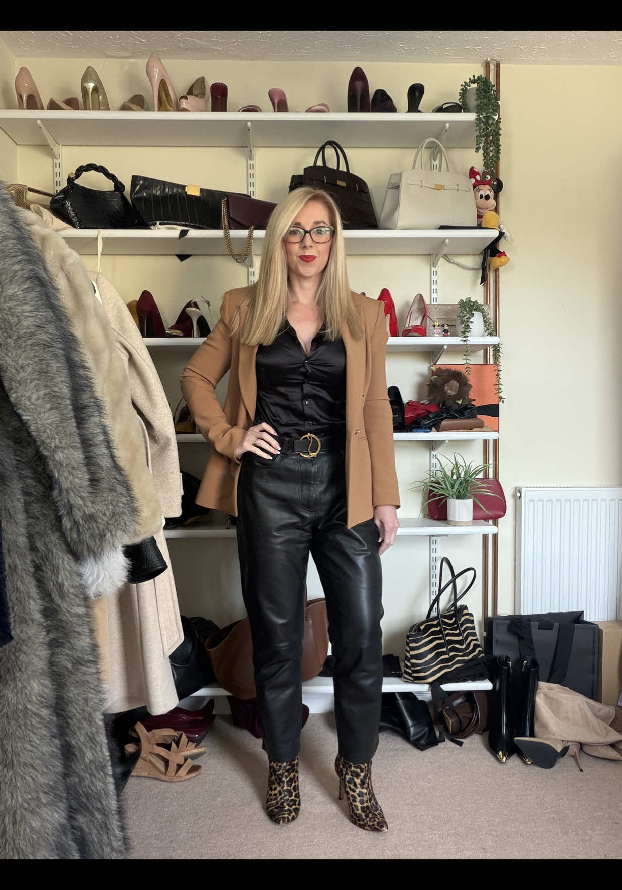 A camel blazer, leather trousers and leopard-print boots  A little classic, a little bold, and an outfit that makes getting dressed fun. What’s your favourite part of this look — the leather, the blazer or the boots?  #OutfitInspiration #LeatherStyle #OutfitInspo #ConfidentWoman #FashionTok 