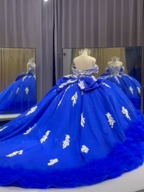 Royal blue with silver quinceanera dress available