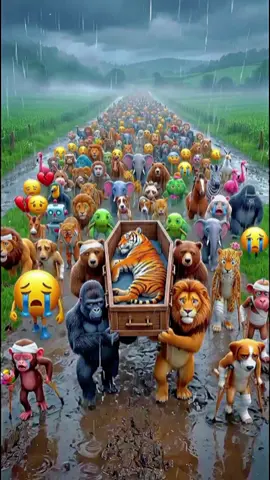 🐅💔 THE SADDEST TIGER FUNERAL EVER! 😭🌧️ The mighty tiger is GONE! 🥀⚰️ Thousands of animals and different emojis gather in the rain to say goodbye to the king of the jungle. 🦁🐘🐒 Injured animals, white bandages, wooden sticks, and crutches fill this heartbreaking procession. Even the strongest tiger has a final goodbye. 😢🕊️ 🐅💔 A mighty king, a heartbreaking farewell… Will this funeral make you cry? 😭 WATCH UNTIL THE END! 🔥