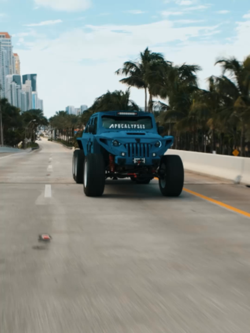 505 HP from a 392 HEMI V8. Our patented full-time 6×6 drivetrain. A 6″ in-house lift on 40″ Ridge Blade tires and 22″ Gen3 white wheels. All wrapped in Pepsi Blue Kevlar. Inside, marine-grade saddle brown and black diamond leather, center captain chairs, and true seating for seven grown adults. We built the full Hellfire presence with room for the whole crew. Bring everyone. Leave nothing behind. Custom armored protection available, built to your specification. View our inventory at Apocalypse6x6.com Or call us directly at 954-306-6163
