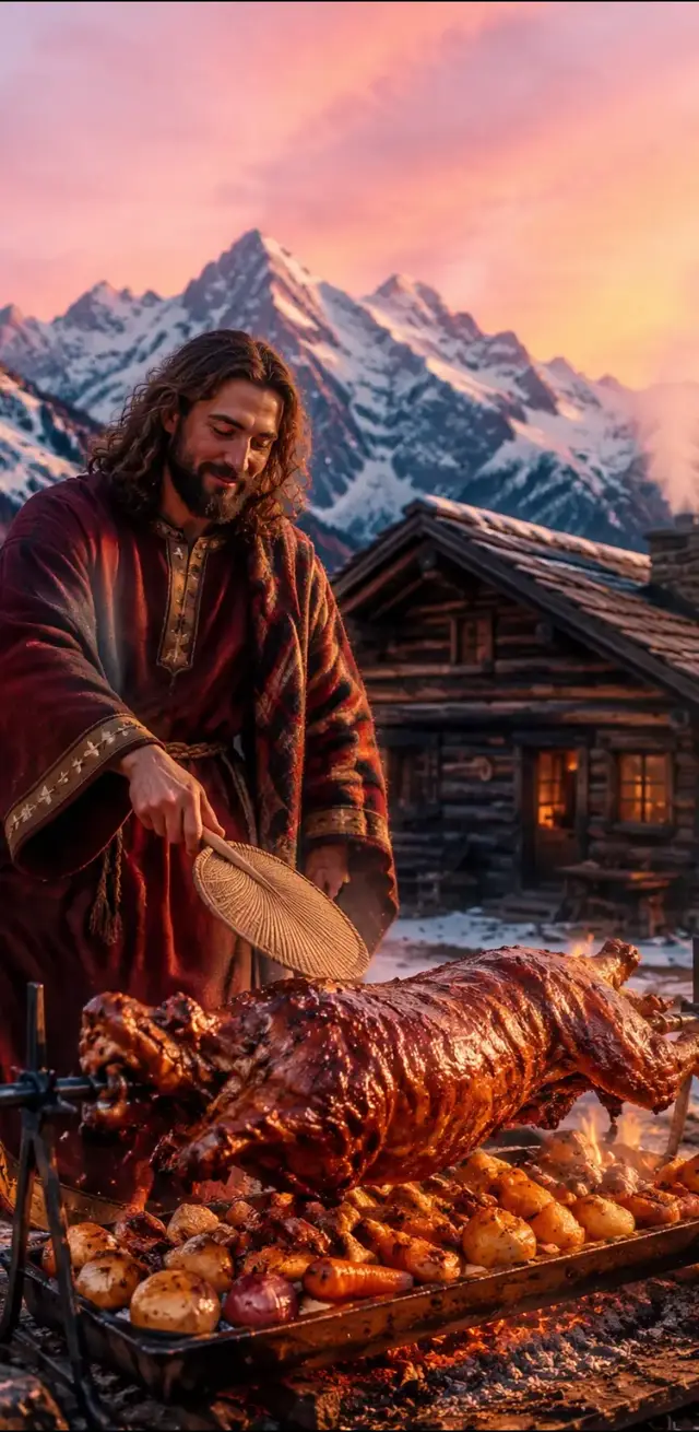 🐑🔥 Moroccan Spice Whole Roasted Lamb over Fire 🏜️🧄🧅 Ingredients: 🐑 🐑 1 whole lamb (approx. 18-21 kg) 🧄 2 heads of garlic, minced 🧅 2 yellow onions, sliced 🌿 1 bunch each of cumin, coriander & cinnamon 🫒 1 cup sherry & olive oil 🧂 Coarse salt & black pepper, generously 🍯 2 tbsp beer syrup & mustard (for glazing) 🥕 naan bread & tomato-onion salad (side veggies) Instructions: 👨‍🍳 Wash the lamb thoroughly and make deep cuts in the thickest parts. Mix garlic, onions, cumin, coriander & cinnamon, 1 cup sherry & olive oil, salt & pepper into a marinade, then rub it all over the lamb, inside and out. Let it marinate for at least 11 hours (overnight is better). Build a wood fire and wait until you have a bed of glowing, even embers. Place the lamb on the spit — sear the skin over high heat first, then lower to a slow roast for 4-6 hours, basting constantly with beer syrup & mustard and drippings. Roast until the skin is golden-crisp and the meat is tender enough to fall off the bone. Serve hot alongside naan bread & tomato-onion salad. 😋🔥 