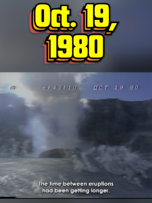 Oct. 19, 1980 | Eruption #6’s End Mount St. Helens erupts Saturday, Oct. 18, at 12:35 p.m. and again at 2:28 p.m. Less than an hour later at 3:20 p.m., a spotter plane sees a new lava dome in the crater. By Sunday, Oct. 19, ABC News’ Tom Schell reports, it’s 155 feet high. Portland State University’s Leonard Palmer: “It’s faster growing. It’s much steeper. It looks like a mushroom with overhang base.” Scientists aren’t calling the eruption over. The University of Washington’s Steve Walter: “The hunch is that it may not be over.” USGS geologist Susan Russell-Robinson: “We can expect almost anything from Mount St. Helens. We just don’t know.” Yet, the 2:28 p.m. blast on Saturday would be the last of the October eruptions, ending the last major explosive activity of the 1980s. Lava was added to the dome in late December, and dome building continued through 1986. By 1990, the composite dome that grew from it rose about 1,150 feet above the crater floor. Sources: ABC News, Oct. 19, 1980 (Tom Schell); The Sunday Oregonian, Oct. 19, 1980; The Oregonian, Oct. 20, 1980; USGS Professional Paper 1250; Eruptions of Mount St. Helens: Past, Present, and Future, USGS.