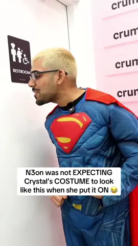 N3on was not EXPECTING Crystal’s COSTUME to look like this when she put it ON 😂 #n3on #crystalizaguirre #fyp #viral 