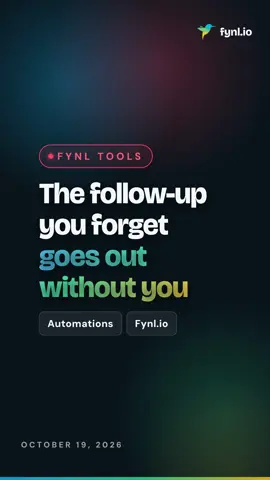 The follow-up you keep forgetting? It can go out without you. The Fynl.io Automations tool starts with one trigger, like a new enquiry or a paid invoice, then runs the steps you stack: send an email, wait two days, send another, notify you. Don't want to build it yourself? Build with AI drafts it from a sentence, and nothing runs until you publish it. Full guide + free PDF: fynl.io/auto #automation #SmallBusiness #crm #followup #Fynl