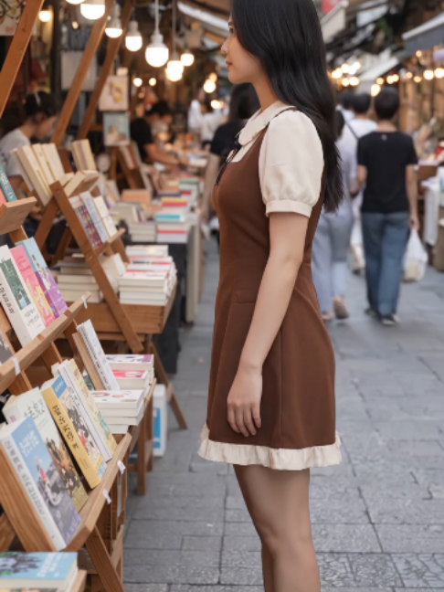 Váy Phối Sơ Mi Cổ Sen Phối Nơ Form Xòe Bèo Lai Tiểu Thư