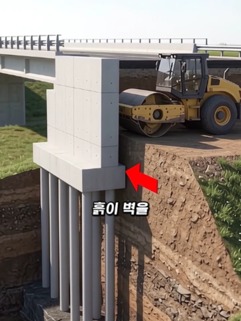 다리에 올라설 때 덜컹하지 않는 건, 아스팔트 밑에 다리가 하나 더 묻혀 있어서입니다. 이름은 접속슬래브예요. 다리 양 끝을 받치는 기둥(교대)은 바위층까지 말뚝을 박아 거의 가라앉지 않습니다. 그런데 그 뒤에 흙을 쌓아 만든 도로는 트럭 무게와 빗물에 눌려 해마다 조금씩 내려앉습니다. 안 꺼지는 다리와 꺼지는 흙길이 맞닿으니 경계에 턱이 생기는 거죠. 서울 한강 다리 진입램프를 전수조사했더니 이 턱이 15cm 넘게 벌어진 곳도 있었습니다. 흙을 더 단단히 다지면 될 것 같지만, 시방서가 20cm씩 깔아 최대건조밀도 95% 이상으로 다지게 해도 교대 벽 바로 뒤 좁은 쐐기 공간에는 대형 롤러가 들어가지 못합니다. 무리하게 다지면 흙이 벽을 밀어 교대가 손상됩니다. 턱이 생길 때마다 아스팔트를 덧씌워도 흙은 다음 해에 또 가라앉습니다. 그래서 흙이 꺼지는 걸 막는 대신, 꺼져도 턱이 생기지 않게 만들었습니다. 다리 직전 포장 밑에 길이 6~10m의 철근콘크리트 판을 묻고, 한쪽 끝은 교대의 받침턱에 걸치고 다른 쪽 끝은 흙길 위에 얹습니다. 흙이 가라앉으면 판이 받침턱을 축으로 살짝 기울어, 수직 턱이 10m짜리 완만한 비탈로 바뀝니다. 고속도로 교량 접속부 129곳을 실측한 연구에서 다리 앞 땅은 평균 6.7cm, 최대 16cm까지 꺼져 있었습니다. 운전자는 그걸 모른 채 다리에 올라섭니다. #접속슬래브 #교량 #교대 #고속도로 #부등침하 #도로 #토목 #건설 #건축상식 #배우는재미 #틱톡교실 #세상을바꾼건축