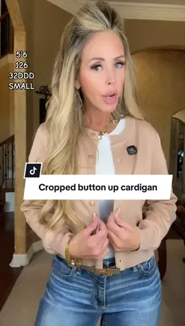 The perfect cropped cardigan for effortless everyday style. This lightweight button down knit sweater is a must have for fall layering and chic casual outfits. #FallFashion #CroppedCardigan #FallOutfitIdeas #WomensFashion #TikTokShopFashion