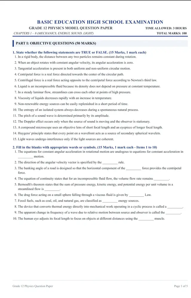 Chapters 1 မှ 8 အထိ (Mechanics, Energy, Sound, Light) ၁မှတ်တန်၅၀ဖိုးနဲ့ အရေးကြီးပုစ္ဆာ၂၀ပုဒ်က  (Mechanics, Energy, Sound, Light) တစ်ခုလုံးကို ခြုံငုံမိစေပြီး မိမိကိုယ်ကို စာမေးပွဲအတွက် အကောင်းဆုံး ပြင်ဆင်နိုင်ဖို့ ဒါလေးကို လက်မလွှတ်တမ်း လေ့ကျင့်လိုက်ကြရအောင်လား!  Ans: Key ပါထည့်ပေးထားတာမို့ ဖြေဆိုပြီး တန်းစစ်လိုက်ရုံပါပဲ #Grade12 #G12Physics #PhysicsModelPaper #MidtermExam #ExamPreparation 