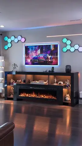 Finally found my dream TV stand! This fireplace media console hits different. Color-changing LED lights, realistic electric flame, plus built-in outlets on top. Movie nights and chill evenings just got upgraded. 🎮✨🤎🔥🪵#tvstand #livingroominspo #fireplace #homedecor #tiktokshop 