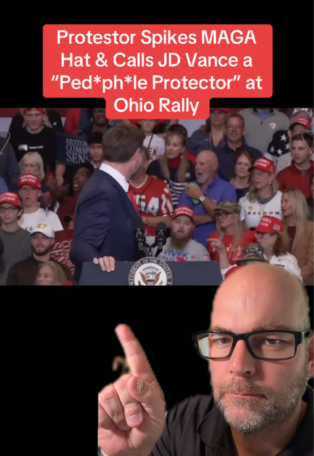 Protestor Spikes MAGA Hat & Calls JD Vance a “Ped*ph*le Protector” at Ohio Rally 10/21