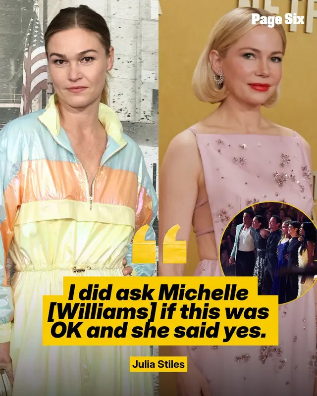 Julia Stiles asked Michelle Williams for permission before dedicating her “Dancing With the Stars” routine to Heath Ledger, who co-starred with her in the 1999 film “10 Things I Hate About You.” 📸: Getty, Disney, Touchstone Pictures
