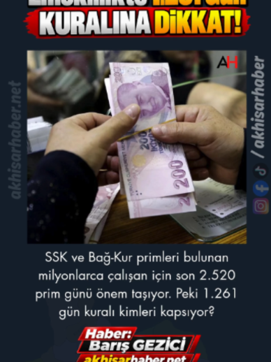 Emeklilikte 1.261 Gün Kuralına Dikkat Emeklilik hazırlığı yapan ve çalışma hayatı boyunca hem SSK hem de Bağ-Kur kapsamında prim ödeyen vatandaşlar için sigortalılık statüsü büyük önem taşıyor. Özellikle 1 Ekim 2008 öncesinde sigortalı olanların emeklilik şartlarının belirlenmesinde uygulanan son 7 yıl kuralı, emekli olunacak statüyü ve emeklilik tarihini doğrudan etkileyebiliyor. Uzmanların dikkat çektiği 1.261 prim günü ise bu hesaplamanın en önemli ayrıntılarından biri olarak öne çıkıyor. Türkiye'de milyonlarca çalışan, farklı dönemlerde işçi, esnaf veya kendi hesabına çalışan olarak sosyal güvenlik sistemine prim ödüyor. Ancak birden fazla sigortalılık statüsünde hizmeti bulunan kişilerin hangi şartlarla emekli olacağı, ilk sigortalılık tarihine ve primlerin dağılımına göre değişiyor.