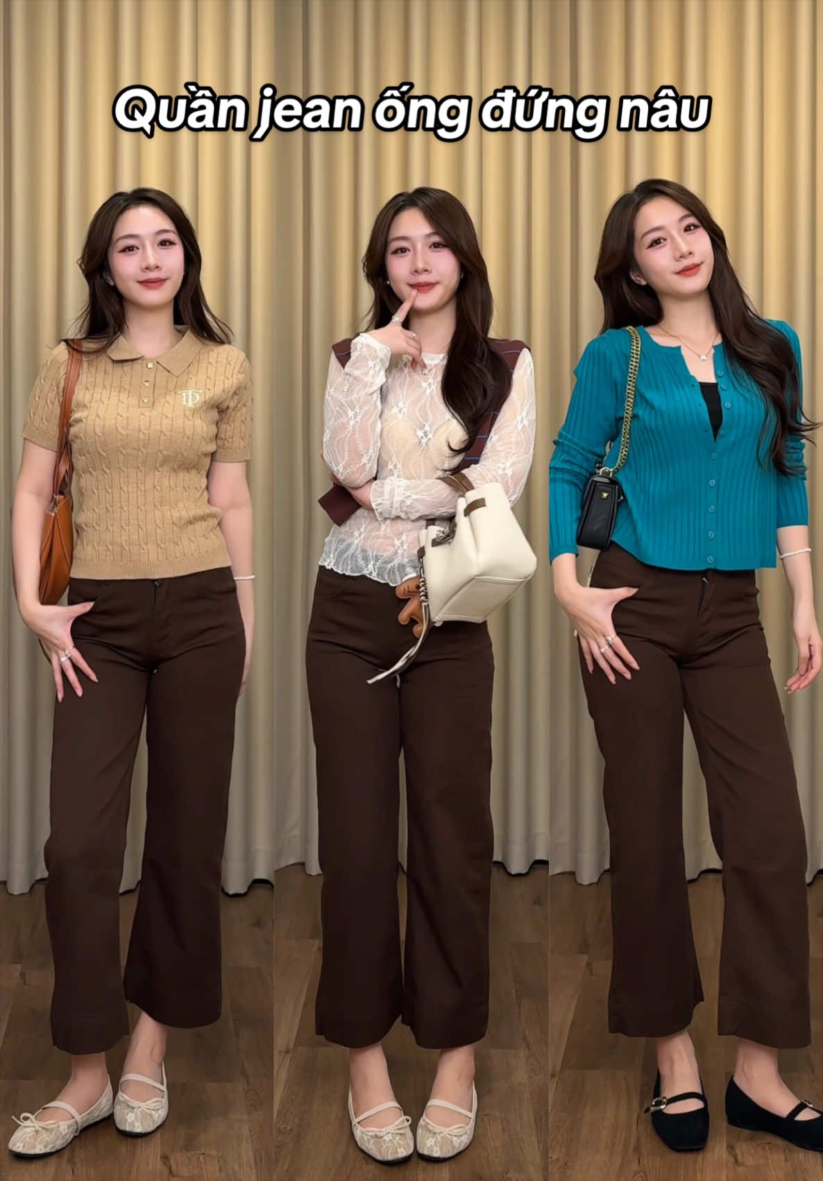 em jean nâu chocolate khá xinh cho mấy bà nấm nấm nè #heni #xuhuong #OOTD #quanjeannu #tendre 