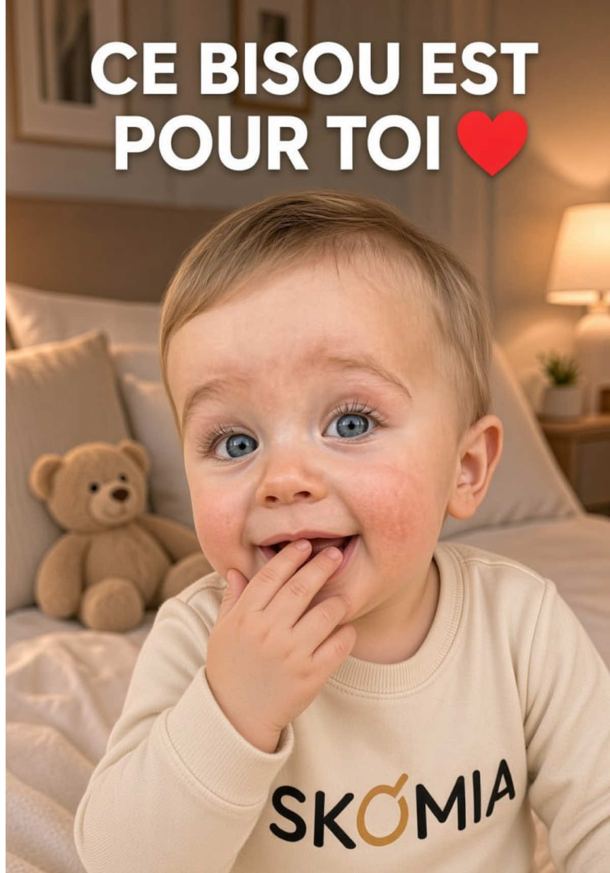 🥹❤️ Un dernier bisou avant de dormir… Si tu connais quelqu'un qui mérite un peu de tendresse ce soir, envoie-lui cette vidéo. 💋🌙 Bonne nuit à tous, avec Skomia. ❤️ #Skomia #BonneNuit #Tendresse #Amour #BebeIA
