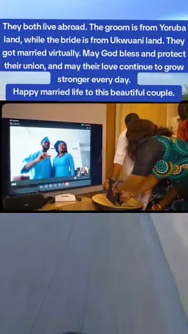 They both live abroad. The groom is from Yoruba land, while the bride is from Ukwuani land. They got married virtually. May God bless and protect their union, and may their love continue to grow stronger every day. Happy married life to this beautiful couple. #foryoupeople #trending #ndokwa #ukwuani #viral 