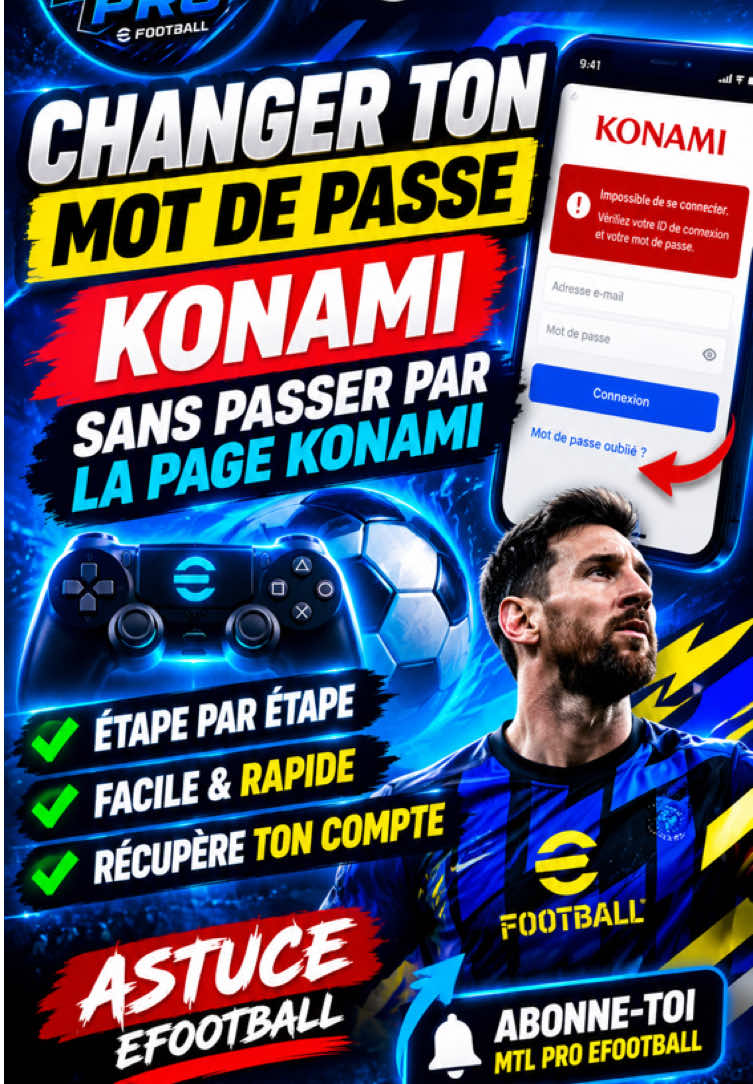 Astuce N28| MOT DE PASSE KONAMI REFUSÉ ? Voici comment le réinitialiser ! 😱⚽#viral #fyp #pourtoi #abonnetoi #efootball 