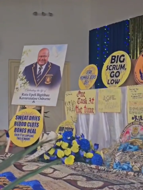 Rugby players, former  students, teachers, family and classmates of former Suva Grammar School U18 rugby coach Epeli Osborne gathered at the school hall today to hold a memorial service in his honor. The funeral service will be held tomorrow at 8am at the hall.  #SGSU18DeansRugby