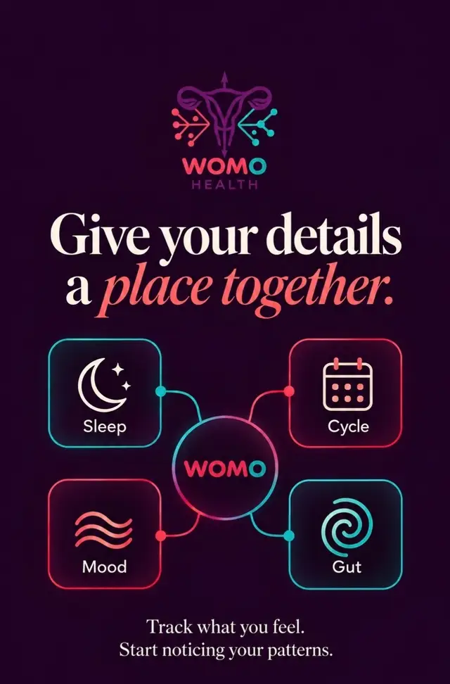 Remembering when it started? That’s the hard part. 💜 The restless nights. The bloating that comes and goes. The mood shifts. The changes in your cycle. Those details deserve a place beyond “I’ll remember to mention it.” WOMO Health brings your sleep, cycle, mood, and gut logs together so you can start noticing patterns and bring clearer questions to your next appointment. Start with what you felt today. Build a picture you can come back to. ✨ Take your free 10-minute health assessment at womo-health.com. #WOMOHealth #YourBodyHasAStory #WomensHealth #KnowYourBody #FinallySeen
