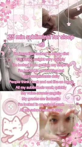 Good night angels 🩷🪽 This is 100% safe! listen to while you fall asleep 2 or 3 times a week! Remember, this WILL work, because you ALREADY HAVE all these things! <3 For anyone who wants to copy these affirmations:  I'm incredibly locked in on my diet I'm losing weight very quickly I'm locked in on getting my steps in I'm locked in on working out I get compliments daily  People think I look and act like an angel All my subliminals work quickly My voice sounds angelic My grades are fantastic I'm locked in on school work All my school work is easy Sleep well! 🛏 #subliminal #manifest #rainsounds #sleep #ASMR 
