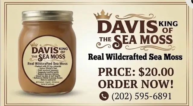 Call at anytime and PLACE your order of REAL AUTHENTIC SEAMOSS from THE OCEAN NOT FARMED IN POOLS OR STRINGED UP BY THE EDGE OF THE SEA this is STRAIGHT FROM THE ROCK  ITSELF AS RECOMMENDED and TAUGHT BY DR. Sebi