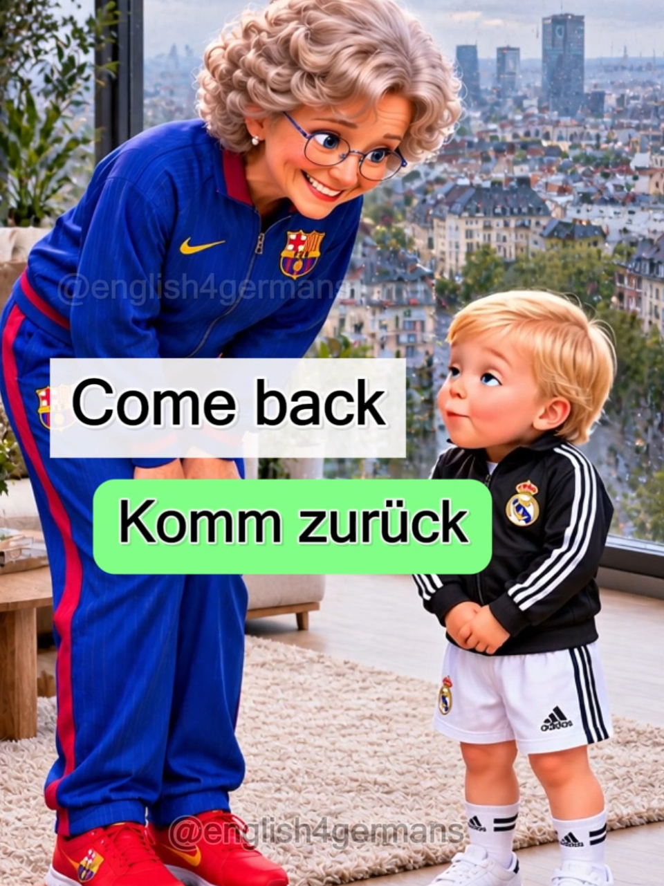 important English phrases translated into German for beginners.  the teacher and the little student teach you English the sweetest way ever.  #englischlernen #englisch #englishvocabulary 