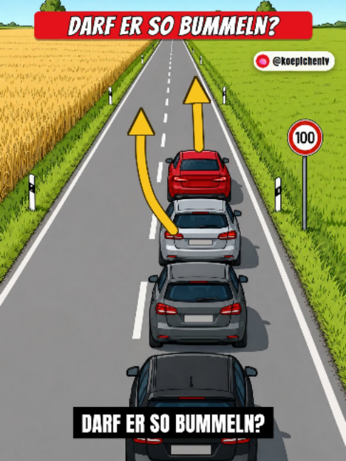 🐌 50 auf der freien Landstraße, erlaubt wären 100 – und dahinter eine Schlange. Darf er so bummeln? Die Auflösung kommt am Ende 👇 #fahrschule #führerschein #landstraße #schleicher#fyp