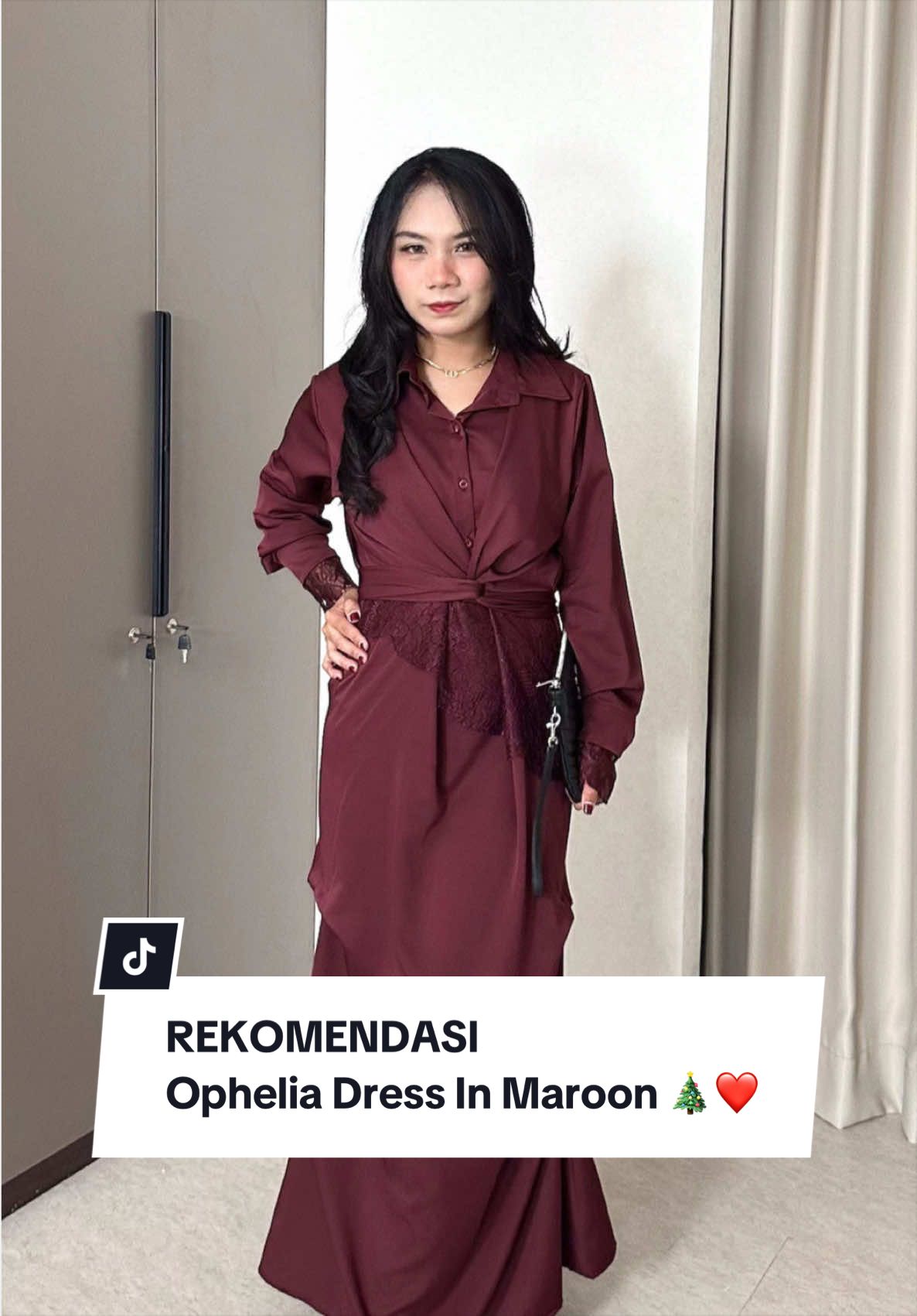 Rekomendasi Dress untuk Natal with Ophelia Dress Maroon 🎄❤️ #tiktokshop #racuntiktokshop #dresswanita #dresslebaran #capcut 