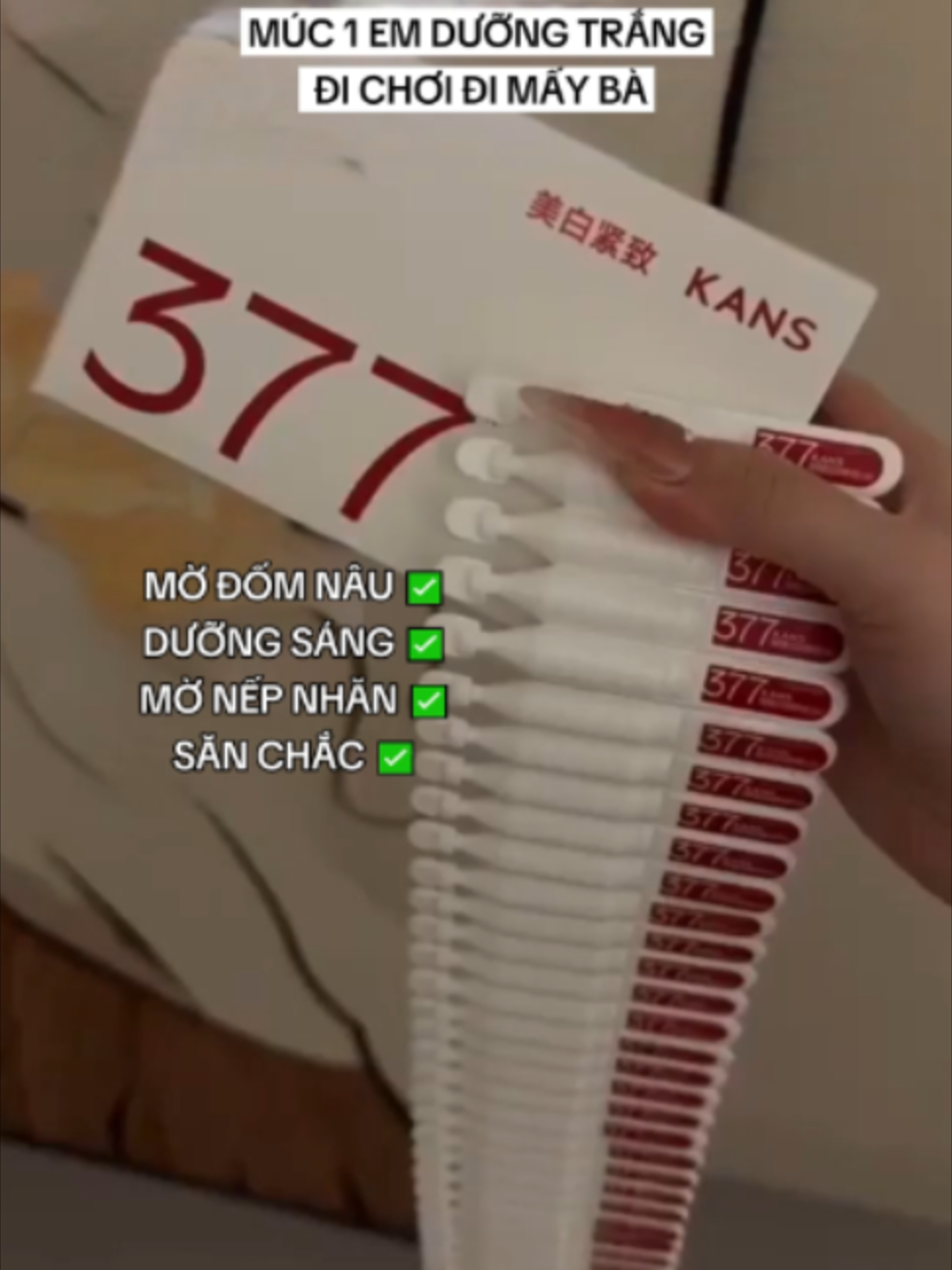 Da xỉn màu lại thêm đốm nâu? Ống dưỡng trắng 377 KANS hỗ trợ dưỡng sáng và làm mờ vùng da sậm màu. ✨ Vào LIVE KANS tìm hiểu ngay!#KANS #MatNaKANS #skincaretips #HyaluronicAcid #skincare #skincareroutine #kansskincare #377 #377serum #fyp #377darkspotserum #377symwhite