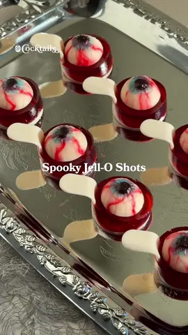 It's almost Halloweekend.🩸 These spooky Jell-O shots are a must-make. Link for the Rabbit Jelly Mold is in our bio. @cocktails may earn commission through links in our socials. -3/4 cup boiling water -3 & 1/2 tbs. cherry Jell-O mix combined with 3 & 1/2 tbs. strawberry Jell-O mix (85 grams in total) -1/2 cup cold vodka -gummy eyeballs for garnish Steps: 1.Combine 3/4 cup boiling water with 85 grams of Jell-O mix. Stir until Jell-O mix has fully dissolved. 2.Remove from heat and allow to slightly cool, then pour in cold vodka. Stir until combined. 3.Pour Jell-O shot mixture into your greased shot mold. 4.Set in the fridge for at least 3 hours. 5.Carefully remove from mold and garnish with gummy eyeballs for serving. #spookyjelloshots #spooky #jelloshots #halloweencocktails #halloweenshots