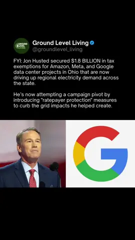 Ohio families are being left to deal with the consequences of decisions made to benefit some of the biggest corporations in the world. Jon Husted helped secure $1.8 BILLION in tax exemptions for Amazon, Meta and Google data center projects in Ohio. Now, as electricity demand puts more pressure on the regional power grid, he’s promoting “ratepayer protection” measures to address the very problem critics say these policies helped create. For people in Columbus, Cleveland, Cincinnati, Dayton and communities across Ohio, this is about more than billion dollar corporations. It’s about monthly electric bills, the cost of keeping the lights on and whether ordinary households will end up paying more while tech giants receive massive tax breaks. If these companies are bringing enormous new electricity demands to Ohio, residents deserve to know who is paying for the infrastructure needed to support them. And if lawmakers are serious about protecting ratepayers, those protections need to hold corporations accountable instead of leaving families to pick up the tab. Should Ohio taxpayers be subsidizing Big Tech while working families worry about their electric bills?