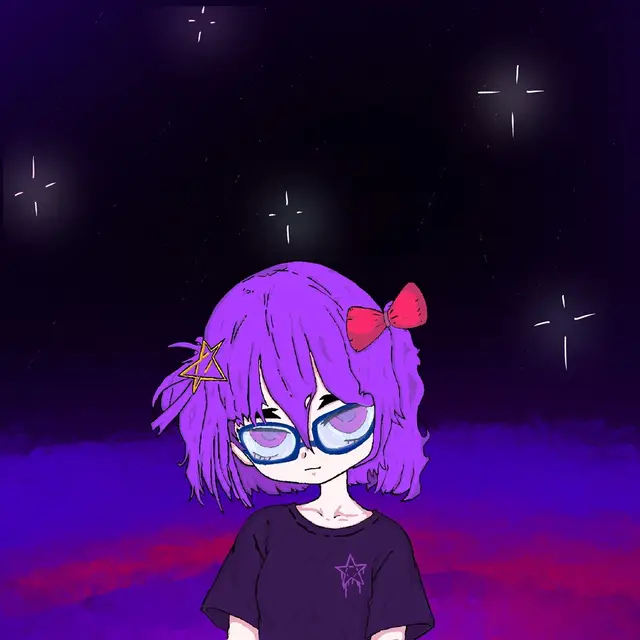 Purplexia with glasses