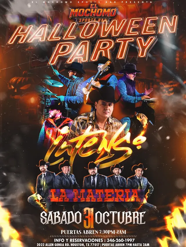 🎃🔥 ¡ESTE SÁBADO 31 DE OCTUBRE! 🔥🎃 ¡La noche más terrorífica del año se vive en EL MOCHOMO SPORTS BAR! 👻🍻 🎶 Música en vivo con GRUPO INTENSO Y LA MATERIA 🔥 @la materia  Ponte tu mejor disfraz y ven a disfrutar de nuestra GRAN HALLOWEEN PARTY! 🕸️🦇 🍾 Ambiente al 💯 🎃 Disfraces, música y mucha fiesta 🔥 ¡No te quedes fuera! 🕢 Puertas abren 7:30 PM – 2 AM 📍 2022 Allen Genoa Rd, Houston, TX 77017 📲 Reservaciones: 346-260-1997 #ElMochomoSportsBar #HalloweenParty #HoustonNightlife #MusicaEnVivo #Halloween2026