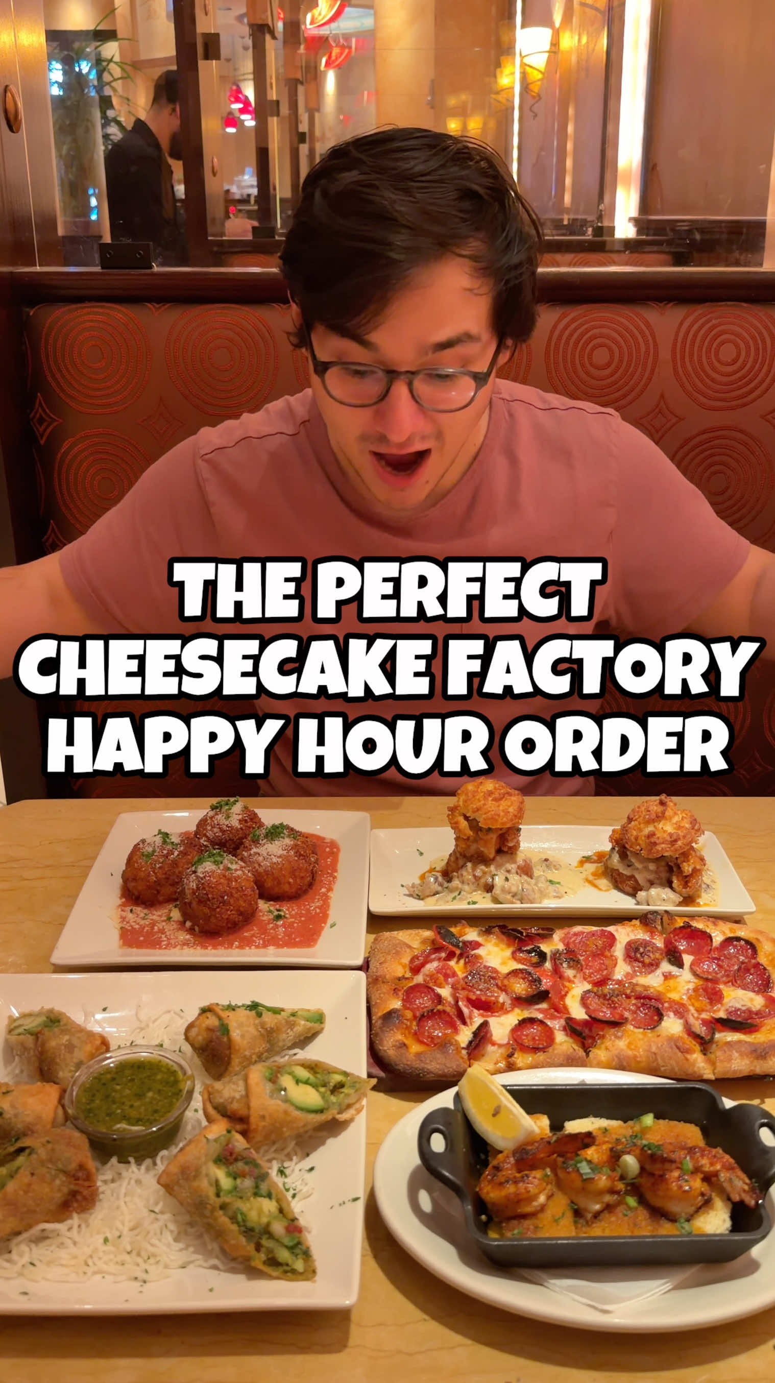 The PERFECT @The Cheesecake Factory happy hour order 😌 ⠀ I go to The Cheesecake Factory a few times a year, and their new expanded happy hour here in Austin has over 50 items under $10, so I picked the ones that give you the most for your money. Avocado Eggrolls and Fried Mac and Cheese to start, then the Pepperoni Flatbread, New Orleans Cajun Shrimp, and Chicken and Biscuits, with a Georgia Peach or Passion Mint Fizz to wash it all down 🍑 ⠀ It’s not on happy hour, but I had to end with the brand new Brownie Crunch Choc-a-Lot Cheesecake! ⠀ Happy hour runs Monday through Friday from 4 to 6pm in the bar area at both Austin locations, the Arboretum and Barton Creek. ⠀ Do you agree with my order? What would you add? 🤔 ⠀ #thecheesecakefactory #happyhour #austin #texas #sᴘoɴsᴏʀᴇᴅ  cheesecake factory happy hour, best cheesecake factory happy hour order, happy hour in austin
