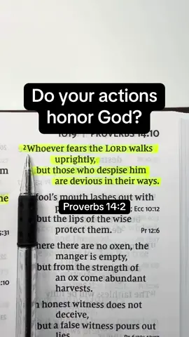 Proverbs 14:2 | Daily Bible Verse |  Follow for Daily Bible Reading. The way we live reveals what is in our hearts. When we truly honor and respect God, it should be reflected in our choices and our actions. Let your life reflect your reverence for Him. Save this to come back to. Share this with someone who needs this today. #ChristianLiving #christiantiktok #bibleverse #bible #TrustGod 
