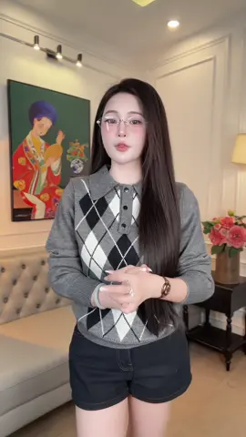 áo hoạ tiết quả trám , cổ polo #champhanreview #aolennu #cardigan #aolen  