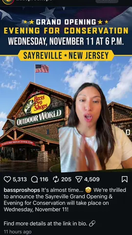 New Jersey, it’s official! 🎣🐟 Bass Pro Shops has announced its grand opening for November 11! Who’s excited, and who’s planning to check it out? 👀 #BassProShops #NewJersey #sayreville #GrandOpening #ThingsToDoInNJ