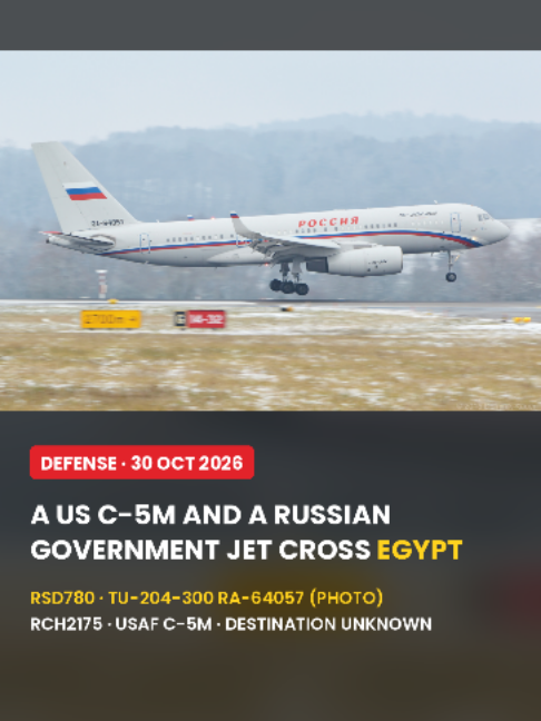 A US C-5M and a Russian government jet cross paths over Egypt ✈️ Flightradar24 showed Russian government Tupolev Tu-204-300 RA-64057 (callsign RSD780) flying Moscow Vnukovo to Sharm El-Sheikh, routing around Ukraine via Georgia and Türkiye. Around the same time, USAF C-5M Super Galaxy 87-0037 (RCH2175) was over northern Egypt at 34,000 ft after leaving Dubai. Who is aboard the Tu-204 and why are not confirmed, and nothing links the two flights. Tracks are approximate; footage is illustrative (AI-generated). Cover photo: Dominik Kauer / Wikimedia Commons, CC BY-SA 2.0. #Flightradar24 #C5Galaxy #Tu204 #Egypt #Aviation